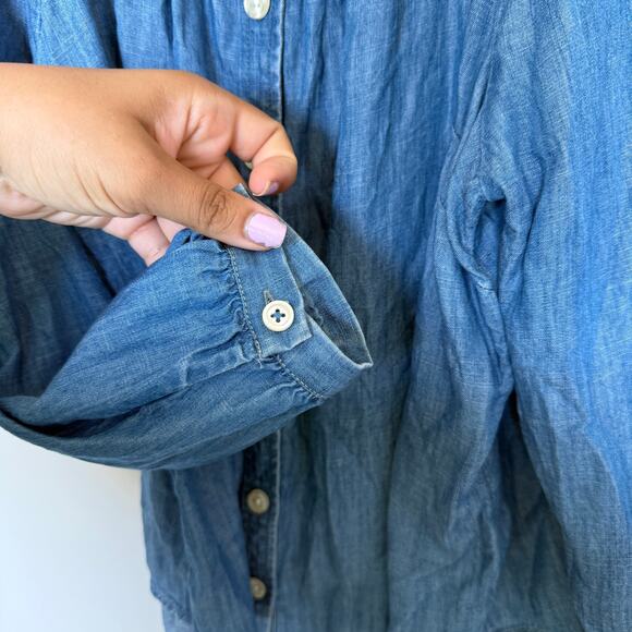 Talbots Shirt Women Large Petite Chambray Button Front Square Neck Long Sleeve - Picture 5 of 6